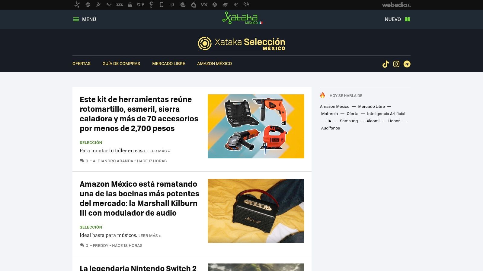 Portada de Xataka Selección México con sus recomendaciones editoriales de ofertas en herramientas, bocinas y consolas.