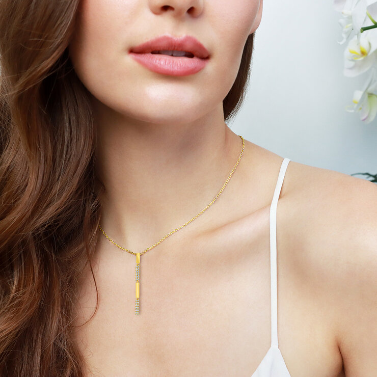 Collar, 0.18ctw Diamantes, Oro Amarillo 14K — Imagen 2 de 4