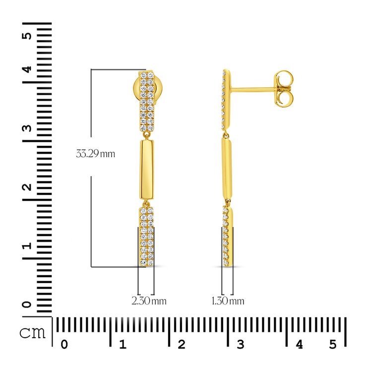 Aretes Colgantes de Diamantes 0.35ctw, en Oro Amarillo 14K — Imagen 2 de 4