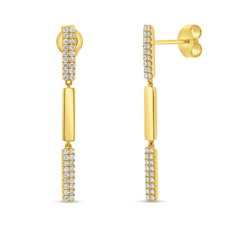 Aretes Colgantes de Diamantes 0.35ctw, en Oro Amarillo 14K — Imagen 1 de 4