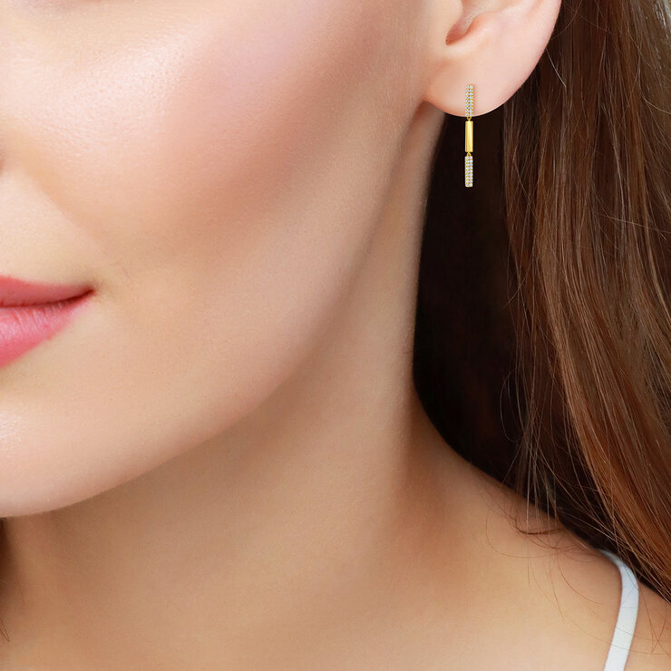 Aretes Colgantes de Diamantes 0.35ctw, en Oro Amarillo 14K — Imagen 3 de 4
