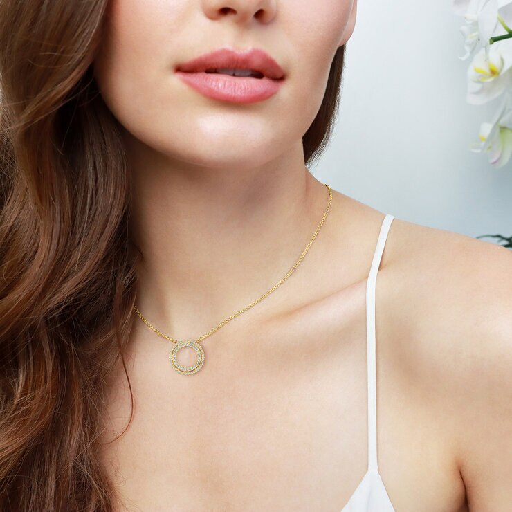 0.74ctw, Collar de Diamantes, Corte Redondo, Oro Amarillo de 14K — Imagen 4 de 4