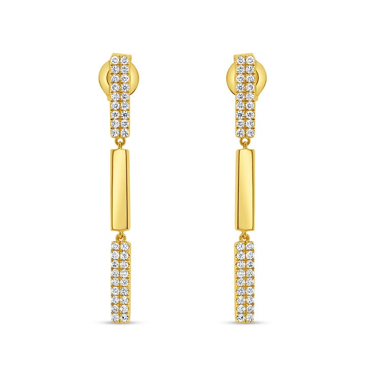Aretes Colgantes de Diamantes 0.35ctw, en Oro Amarillo 14K — Imagen 4 de 4