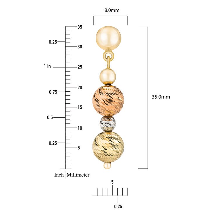 Aretes de Cuentas Multiples Colgantes, de Oro Tricolor de 14K — Imagen 3 de 4