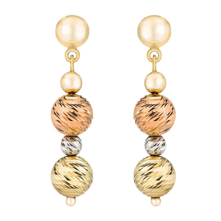 Aretes de Cuentas Multiples Colgantes, de Oro Tricolor de 14K — Imagen 2 de 4