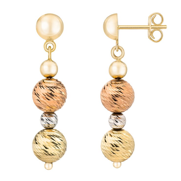 Aretes de Cuentas Multiples Colgantes, de Oro Tricolor de 14K — Imagen 4 de 4