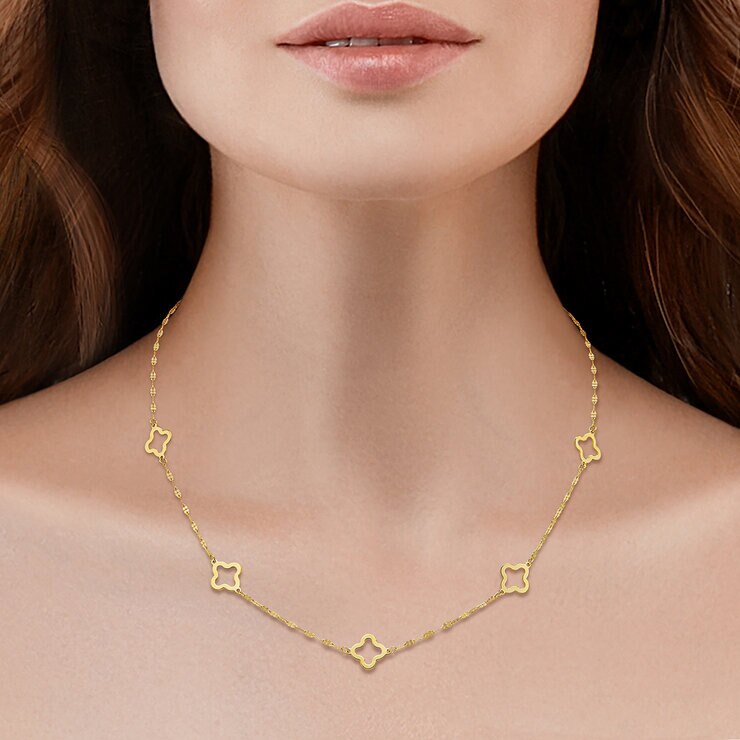Collar de Tréboles de 4 hojas, Oro Amarillo de 14K — Imagen 3 de 4