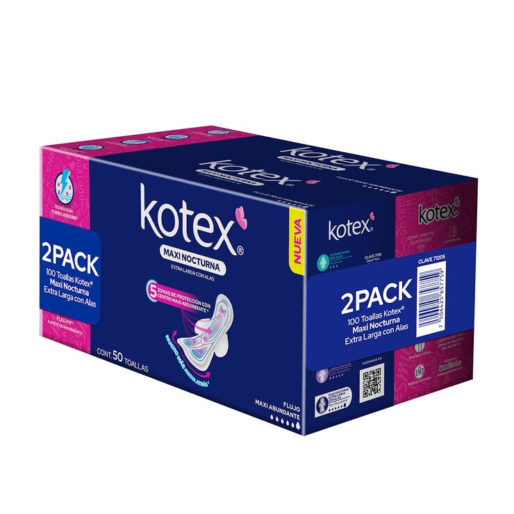 Kotex Maxi Nocturna Toallas Femeninas 100 pzas  — Imagen 2 de 3