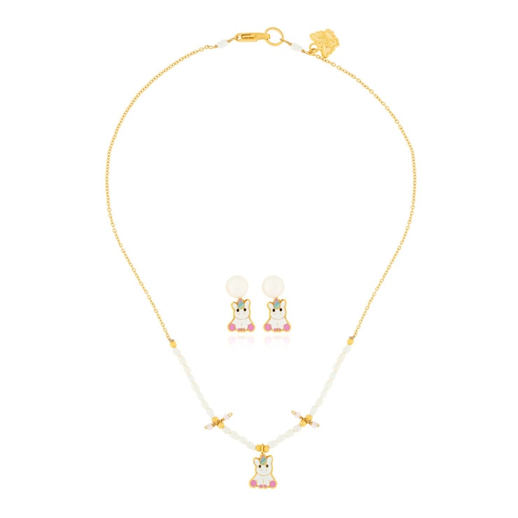 Juego de Aretes y Collar con Perlas de Río, Figura de Unicornio, para Niña — Imagen 1 de 4