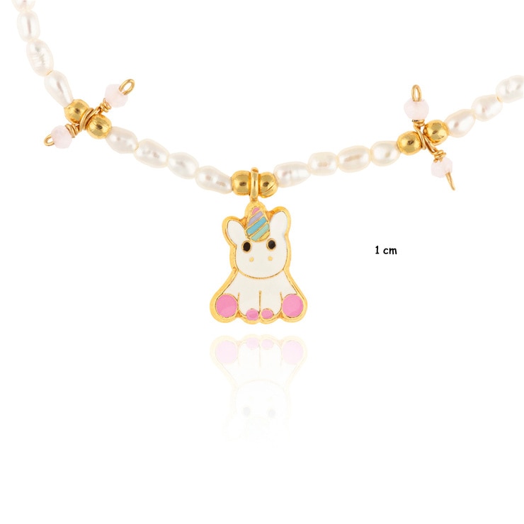Juego de Collar, Aretes y Anillo con Perlas de Río,  Figura de Unicornio, para Niña — Imagen 4 de 4