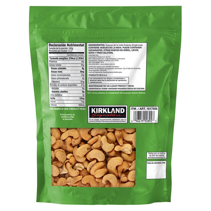 Kirkland Signature Nueces de la India Orgánicas sin Tostar y sin Sal 1.13 kg — Imagen 2 de 2