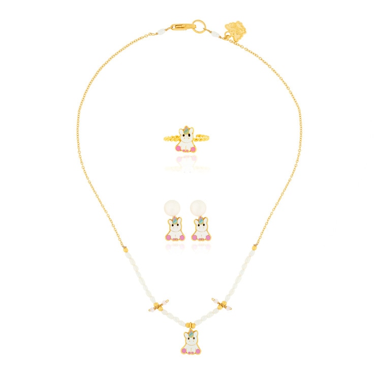Juego de Collar, Aretes y Anillo con Perlas de Río,  Figura de Unicornio, para Niña — Imagen 1 de 4
