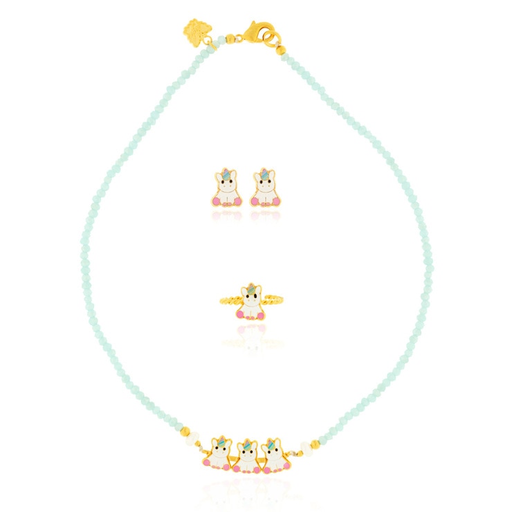 Juego de Collar con Cristal Verde, Aretes y Anillo, con Figura de Unicornio, para Niña — Imagen 1 de 4