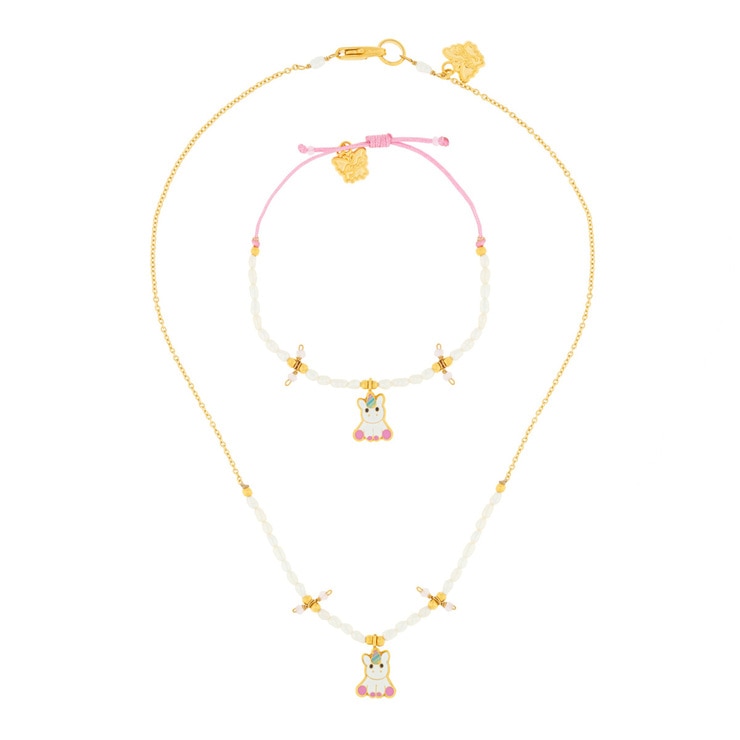 Juego de Collar  y Pulsera de Hilo con Perla de Río, Figura de Unicornio, para Niña — Imagen 1 de 4