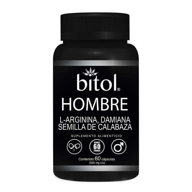 Bitol Hombre L-Arginina, Semilla de Calabaza, Damiana. Frasco con 60 Capsulas — Imagen 1 de 3