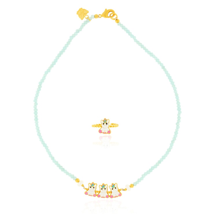 Juego de Collar con Cristal Verde y Anillo, Figura de Unicornio para Niña — Imagen 1 de 4