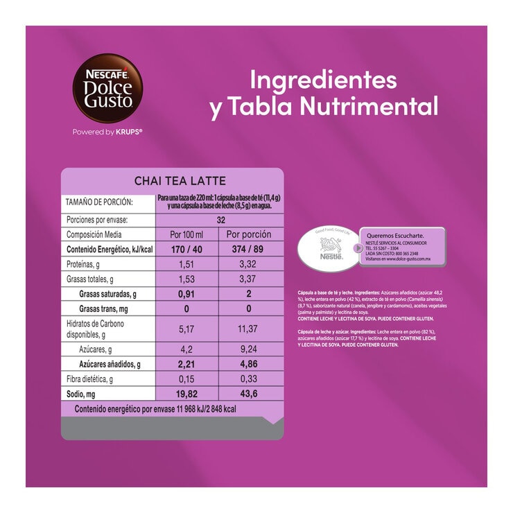 Cápsulas de Té Chai Latte Nescafé Dolce Gusto Caja de 64 Cápsulas 636.8G — Imagen 4 de 4
