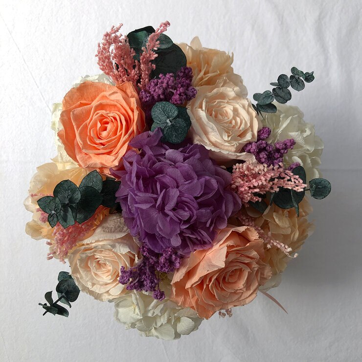 Mina'an Flor Eterna, Bouquet Con Flores Y Follajes Preservados Modelo Peach — Imagen 2 de 4