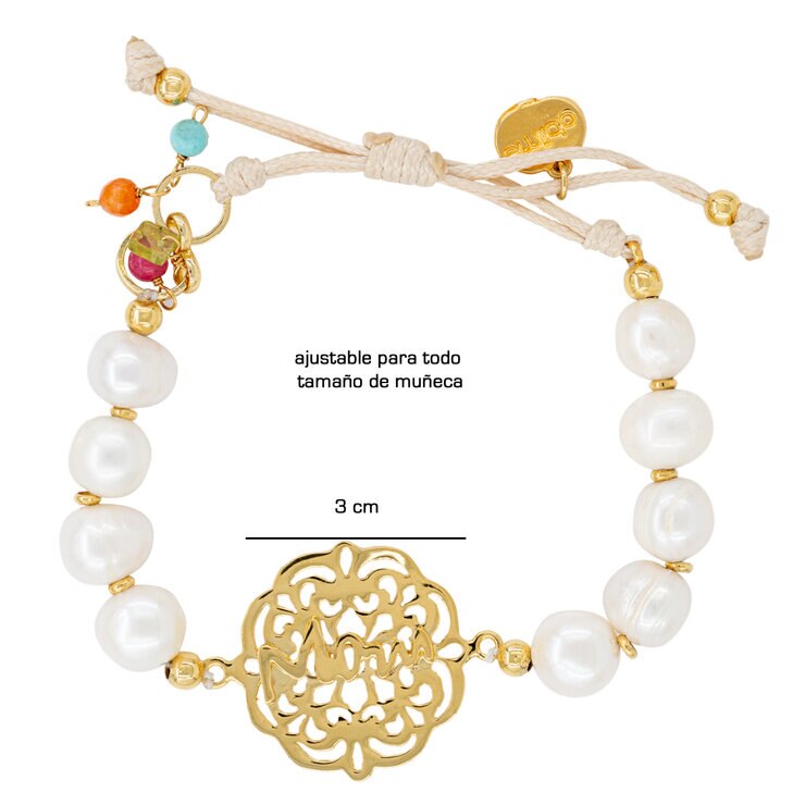 Ablime, Pulsera Ajustable con Perla Madre, Palabra "MOM" grabada al centro — Imagen 2 de 3