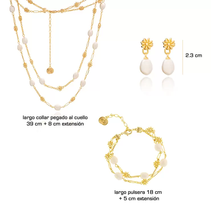 Ablime, Juego De Aretes, Pulsera y Collar en Baño de Oro con Perlas de Río  — Imagen 3 de 4