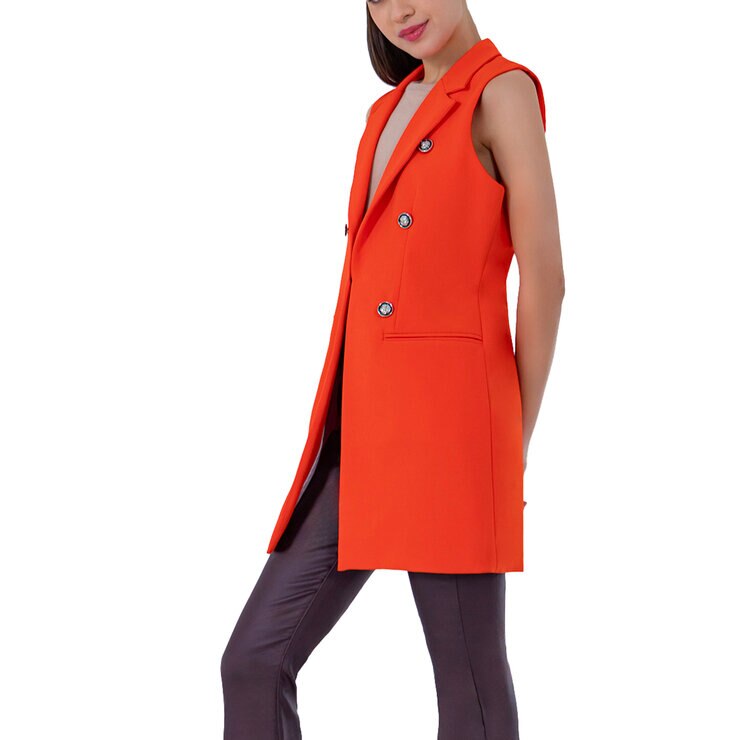 Shyla, Chaleco Largo Color Naranja, Para Dama, Varias Tallas — Imagen 2 de 2