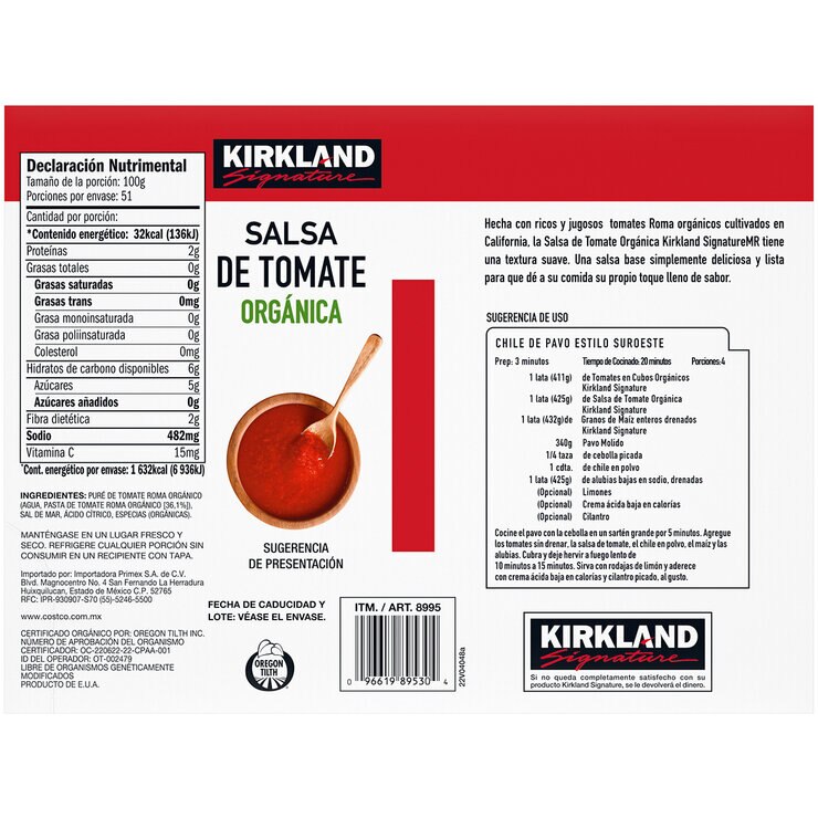 Kirkland Signature Salsa de Tomate Orgánica 12 pzs de 425 g — Imagen 3 de 3