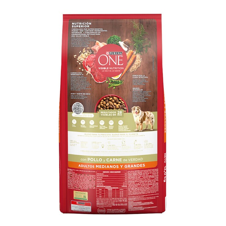 Purina One Alimento para Perro Adulto con Pollo y Carne 12 kg — Imagen 3 de 4