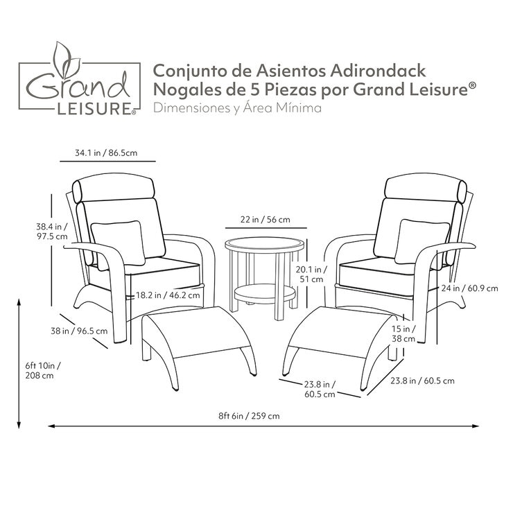 Grand Leisure, Nogales Juego de Asientos Adirondack de 5 Piezas — Imagen 4 de 4