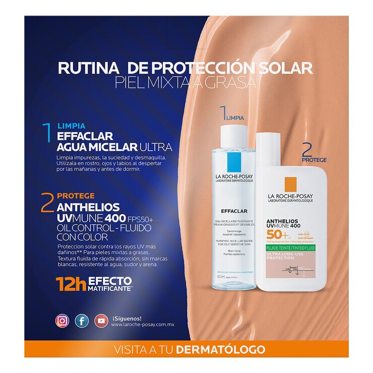 La Roche Posay Pack Anthelios UV Mune Oil Control Fluido TT + Effaclar Agua Micelar 50 ml — Imagen 2 de 3