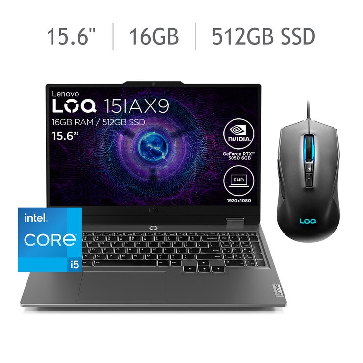 Lenovo LOQ 15IAX9 Gaming Laptop 15.6" Full HD Intel Core i5 16GB 512GB SSD + Mouse — Imagen 1 de 4