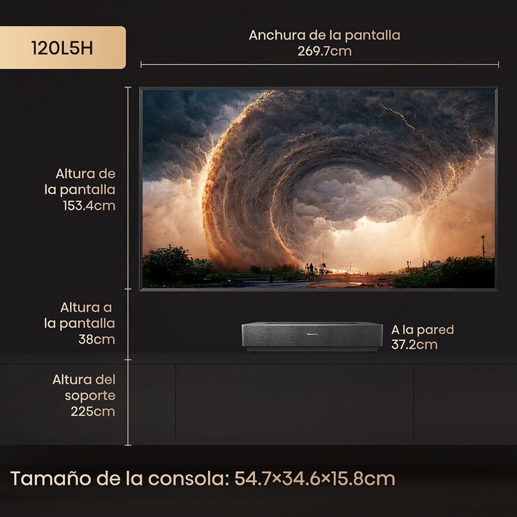 Hisense Pantalla 120" Laser TV UHD 4K Google TV + Barra HS205 — Imagen 2 de 4