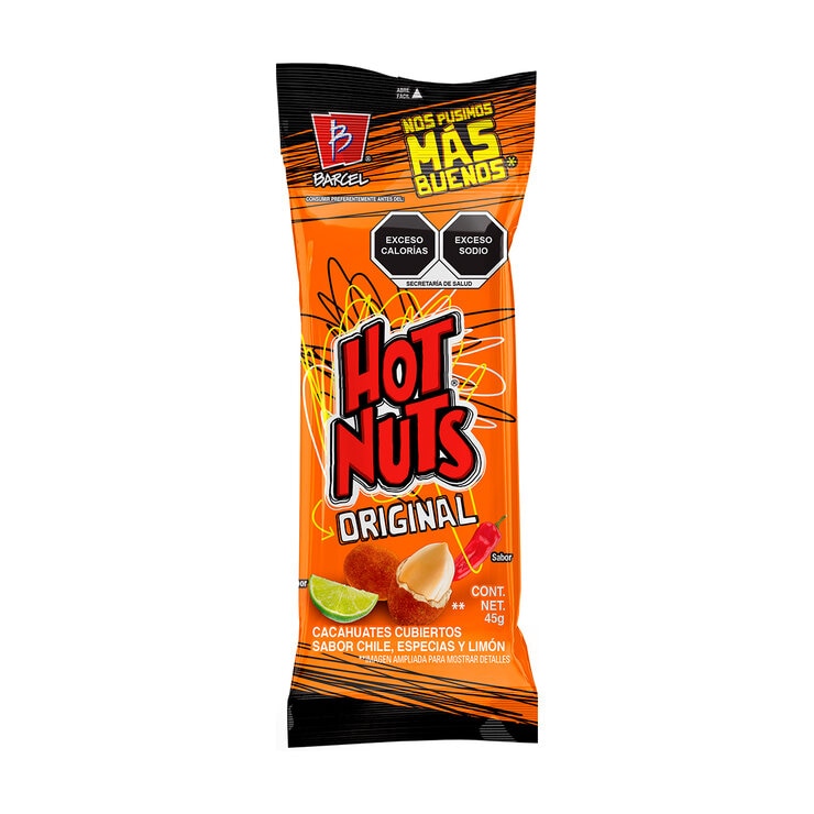 Hot Nuts Cacahuates Cubiertos Sabor Chile y Limón 25 pzas de 45 g — Imagen 2 de 4