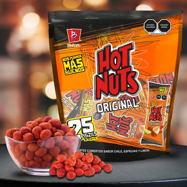 Hot Nuts Cacahuates Cubiertos Sabor Chile y Limón 25 pzas de 45 g — Imagen 3 de 4