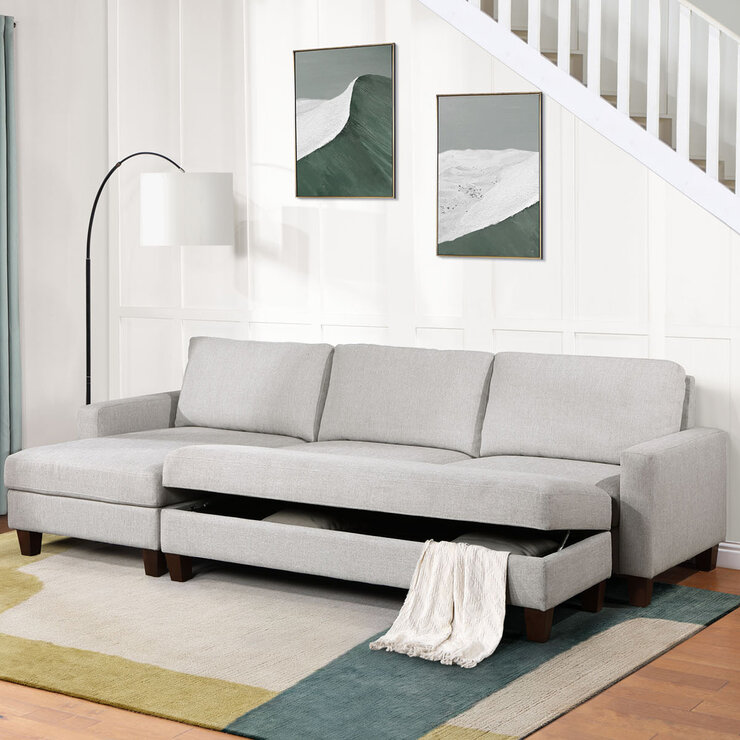 Northridge Home, Sofá Seccional de Tela con Otomano para Almacenamiento — Imagen 3 de 4