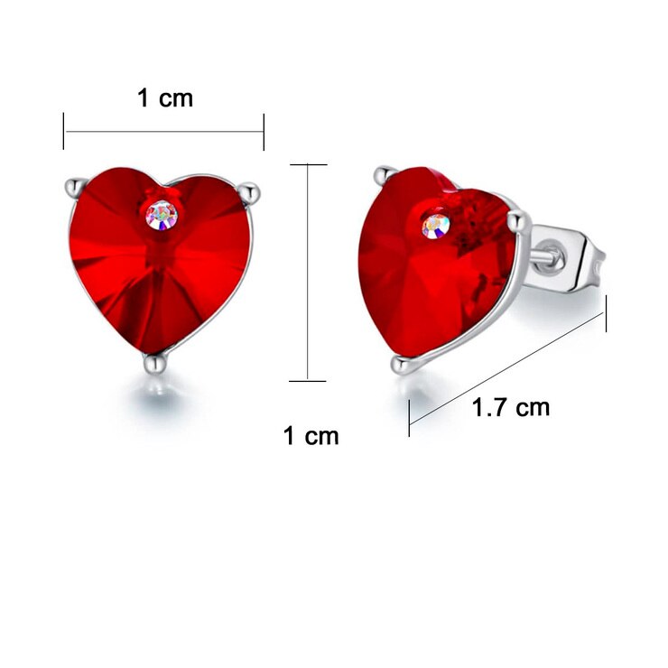 Mayfer, Aretes en Forma de Corazón con Cristal Austríaco, Color Rojo