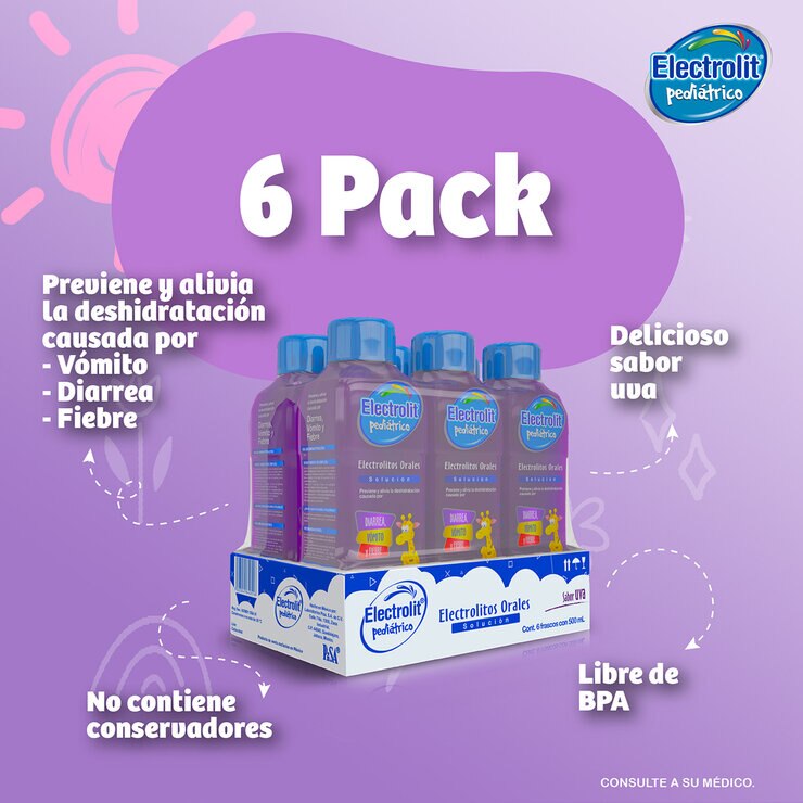 Electrolit Pediátrico 6 frascos sabor uva 500ml c/u — Imagen 2 de 4