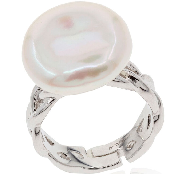 Mayfer, Anillo Ajustable de Plata con Perla Barroca — Imagen 2 de 3