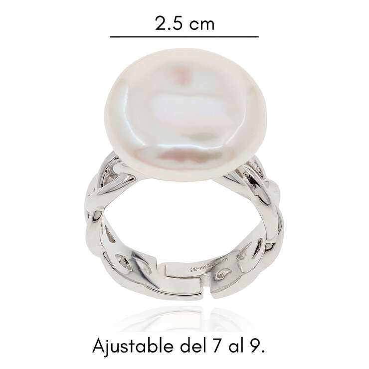 Mayfer, Anillo Ajustable de Plata con Perla Barroca — Imagen 3 de 3