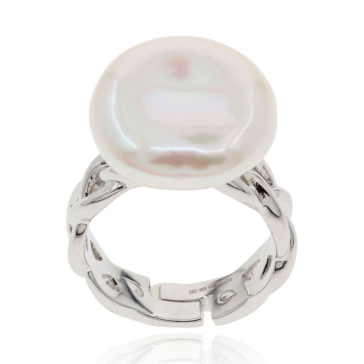 Mayfer, Anillo Ajustable de Plata con Perla Barroca — Imagen 1 de 3