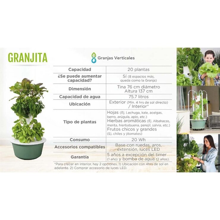 Granjas Verticales, Sistema Hidropónico , Modelo Granjita, para 20 plantas — Imagen 3 de 3