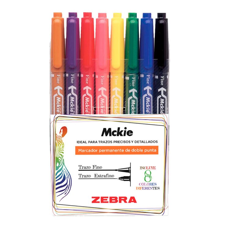Zebra Marcadores de Tinta Permanente Mckie 8 Piezas — Imagen 1 de 3
