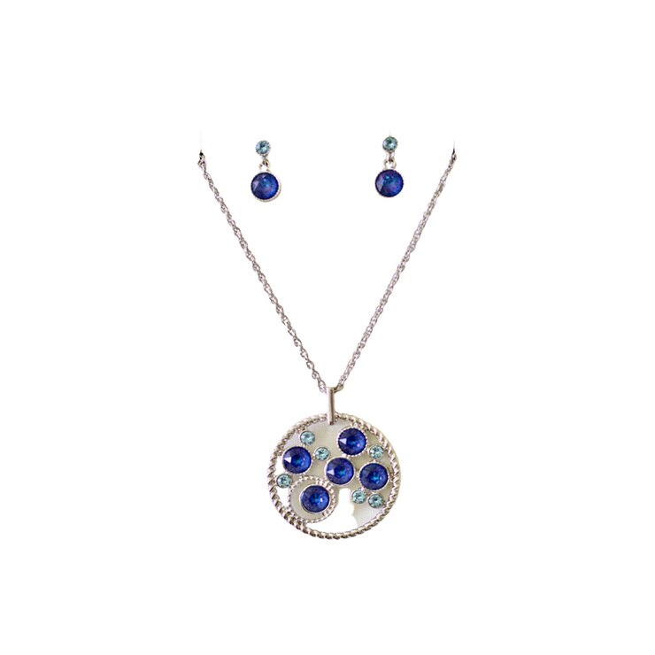 Juego de  Aretes y Collar de Metal con Dije en Forma de Círculo, con  Cristal Austríaco — Imagen 1 de 4