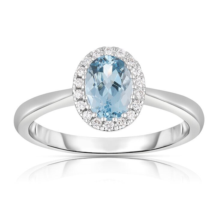 Anillo de Aguamarina con Diamantes 0.08ctw, Oro Blanco 14K — Imagen 1 de 4
