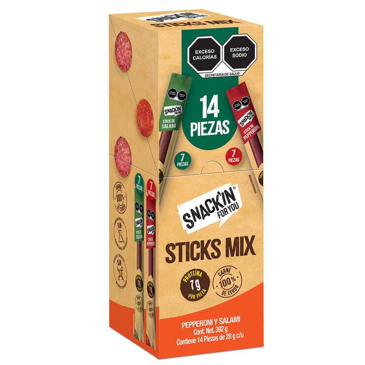 Snackin Sticks Mix Pepperoni y Salami 14 pzas de 28 g — Imagen 3 de 3