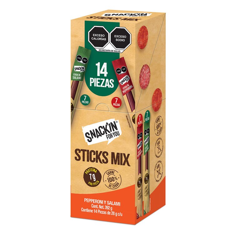 Snackin Sticks Mix Pepperoni y Salami 14 pzas de 28 g — Imagen 2 de 3