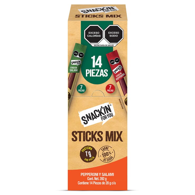 Snackin Sticks Mix Pepperoni y Salami 14 pzas de 28 g — Imagen 1 de 3
