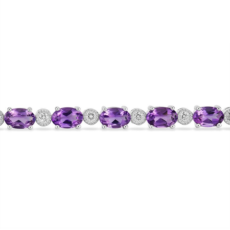 Pulsera de Amatista y Diamantes 0.55ctw, Oro Blanco de 14K — Imagen 2 de 3