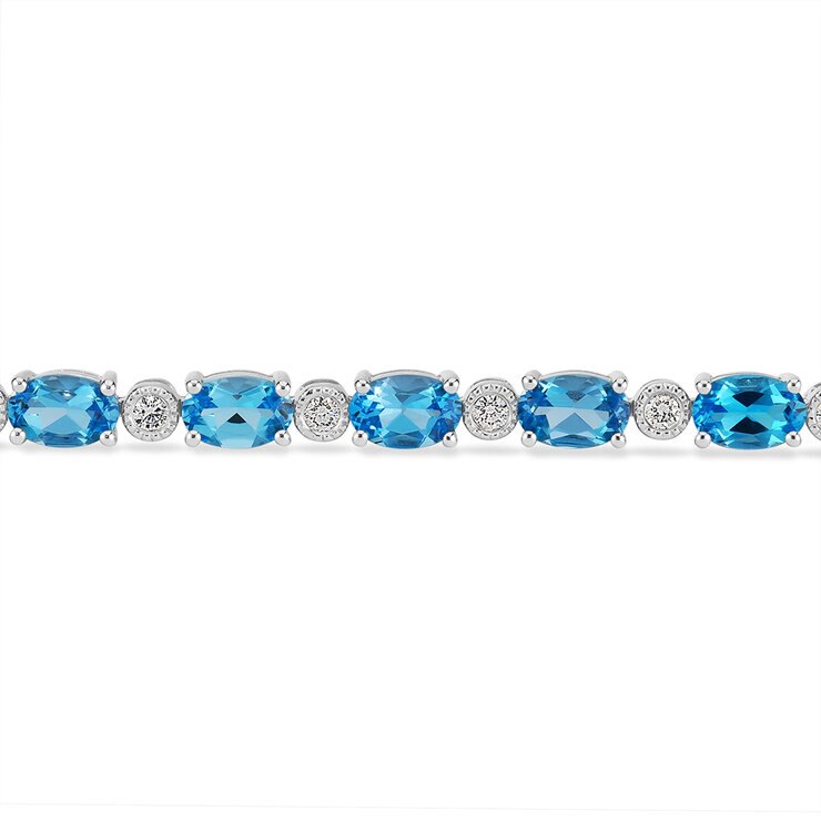 Pulsera de Topacio Azul y Diamantes 0.55ctw, Oro Blanco de 14K — Imagen 2 de 3