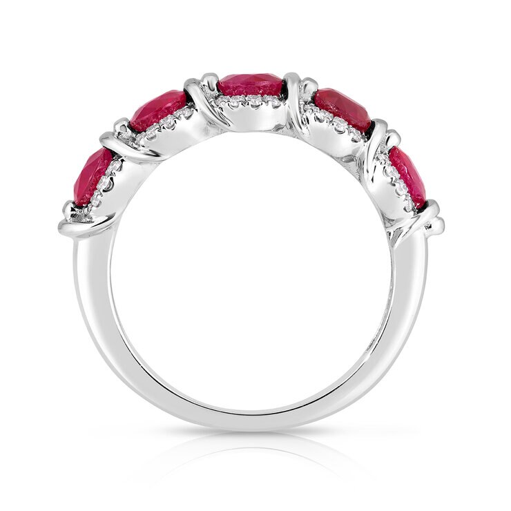 Anillo de Rubí con Diamantes, 0.12ctw, Oro Blanco 14K — Imagen 2 de 4
