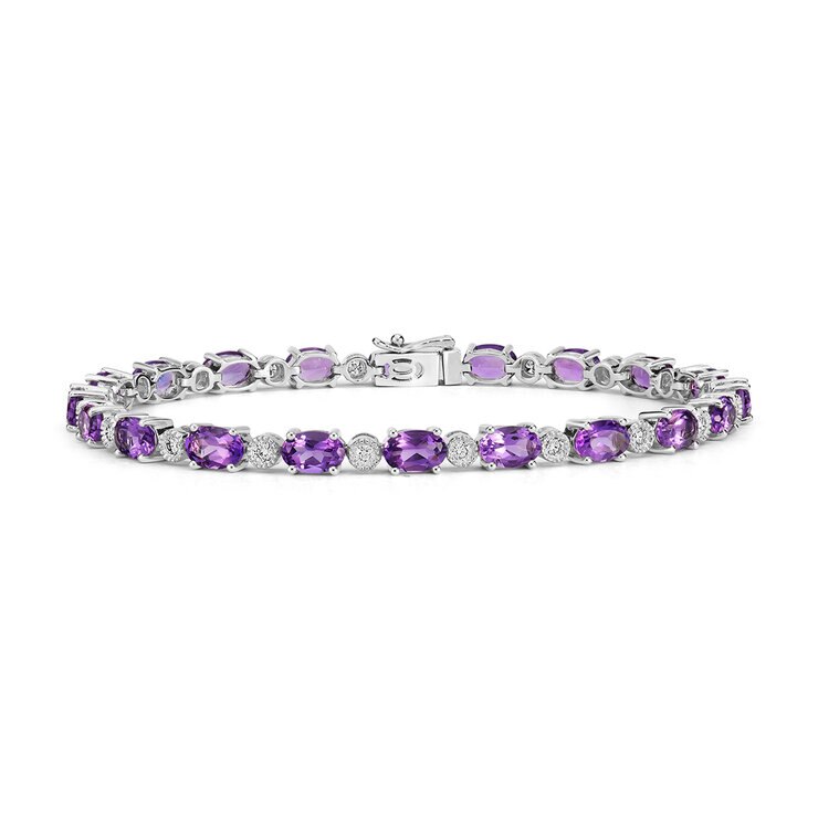 Pulsera de Amatista y Diamantes 0.55ctw, Oro Blanco de 14K — Imagen 1 de 3